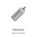 melodica icon vector from music instruments collection. Thin line melodica outline icon vector illustration. Linear symbol for use