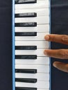 Melodica keyboard instrument on black background, music tool for learning, education and performance. Royalty Free Stock Photo