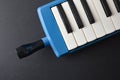 Melodica with mouthpiece to play directly on black table Royalty Free Stock Photo