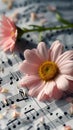 Melody blooms Daisy and music notes sheets create a harmonious composition