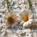 Melody blooms Daisy and music notes sheets create a harmonious composition