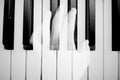 Melody. Concept photo. Double exposure. Black and white. Hand and piano.