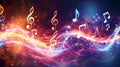 Melody flowing music wave abstract background showing colourful music notes Royalty Free Stock Photo