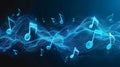 Melody flowing music wave abstract background showing colourful music notes which are musical notation symbols