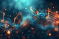 Melody flowing music wave abstract background showing colourful music notes Royalty Free Stock Photo