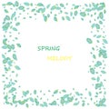 Melody of spring, green leaves frame on a white background. A fresh design idea with a bright element to draw attention