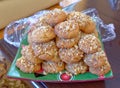 `melomacarona` traditional Greek Christmas cookies with honey syrup and nuts