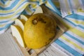 Melon on bright tablecloth