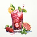 Realistic Watercolor Illustration Of A Fruity Smoothie Cocktail Royalty Free Stock Photo