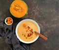 Melon cold soup, with jamon, typical spanish Royalty Free Stock Photo