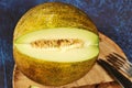 Melon cut in half and into pieces Royalty Free Stock Photo