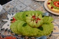 Melon cut with strawberry and kiwi topping Royalty Free Stock Photo