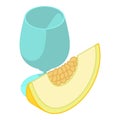 Melon drink icon isometric vector. Glass goblet near fresh ripe melon piece icon Royalty Free Stock Photo