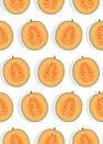 Melon half seamless pattern on white background with shadow, Fresh cantaloupe melon pattern background Royalty Free Stock Photo