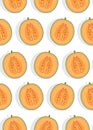 Melon half seamless pattern on white background with shadow, Fresh cantaloupe melon pattern background Royalty Free Stock Photo