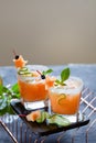 Melon juice, lemonade garnished with cucucmber slice, fresh summer drink Royalty Free Stock Photo