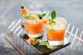 Melon juice, lemonade garnished with cucucmber slice, fresh summer drink Royalty Free Stock Photo