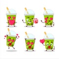 Melon milk with boba cartoon character with love cute emoticon