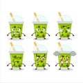 Melon milk with boba cartoon character with various angry expressions