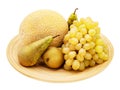 Melon, pears, grapes isolated on white Royalty Free Stock Photo