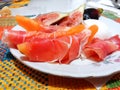 Melon with prosciutto. Dish with healthy food