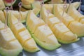 Melon sliced on a tray with a dipper Royalty Free Stock Photo