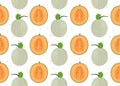 Melon whole and half seamless pattern on white background with seed, Fresh cantaloupe melon pattern background Royalty Free Stock Photo