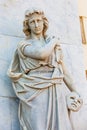 Melpomene muse statue at the facade of the Adolfo Mejia theater in Cartagena de Indias