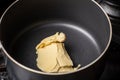 Melt the butter in a saucepan. The initial stage of preparing the sauce Royalty Free Stock Photo