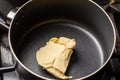 Melt the butter in a saucepan. The initial stage of preparing the sauce Royalty Free Stock Photo