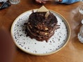 melt chocolate pancake sweet in plate