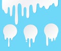 Melt drip and circle milk labels. Vector set liquid drops icons for graffiti blob stickers. White liquid or melted Royalty Free Stock Photo