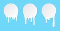 Melt drip stickers or circle milk labels. Vector liquid drops icons for graffiti blob stickers. White liquid or melted chocolate Royalty Free Stock Photo