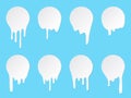 Melt drip stickers or circle milk labels. Vector liquid drops icons for graffiti blob stickers. White liquid or melted Royalty Free Stock Photo