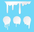 Melt drip stickers or circle milk labels. Vector liquid drops icons for graffiti blob stickers. White liquid or melted Royalty Free Stock Photo