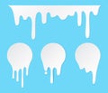 Melt drip stickers or circle milk labels. Vector liquid drops icons for graffiti blob stickers. White liquid or melted chocolate Royalty Free Stock Photo