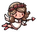 Cute Kawaii girl Cupid clipart vintage color style for valentines day