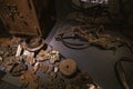 Melted bicycle, roof tiles and other melted objects exposed in Hiroshima Peace Memorial Museum