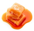 Melted caramel candies with sea salt Royalty Free Stock Photo
