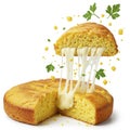 Melted Cheese Pulling from Golden Cornbread Royalty Free Stock Photo