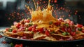 Melted Cheese Splashing Over Loaded Nachos Royalty Free Stock Photo
