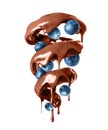 Melted chocolate with blueberries in a swirling shape isolated on a white background