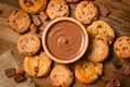 Melted chocolate, cookies, hazelnut, background Royalty Free Stock Photo