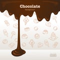 Melted chocolate with dessert icons