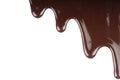 Melted chocolate dripping on white background