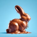 Melting Chocolate Easter Bunny on Blue Background Royalty Free Stock Photo