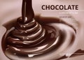 Melted chocolate flow. pouring background Vector realistic