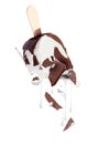 Melted Chocolate Ice Cream Drips On White Background