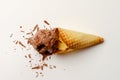 Melted Chocolate icecream on wafer cone a white background Royalty Free Stock Photo
