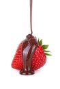 Melted Chocolate Pouring Over Strawberry Royalty Free Stock Photo